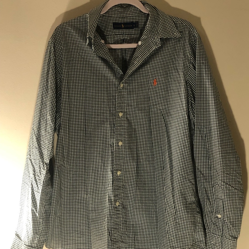 Ralph Lauren - Men’s Button Down Shirt - Forest Green and White - Size Large